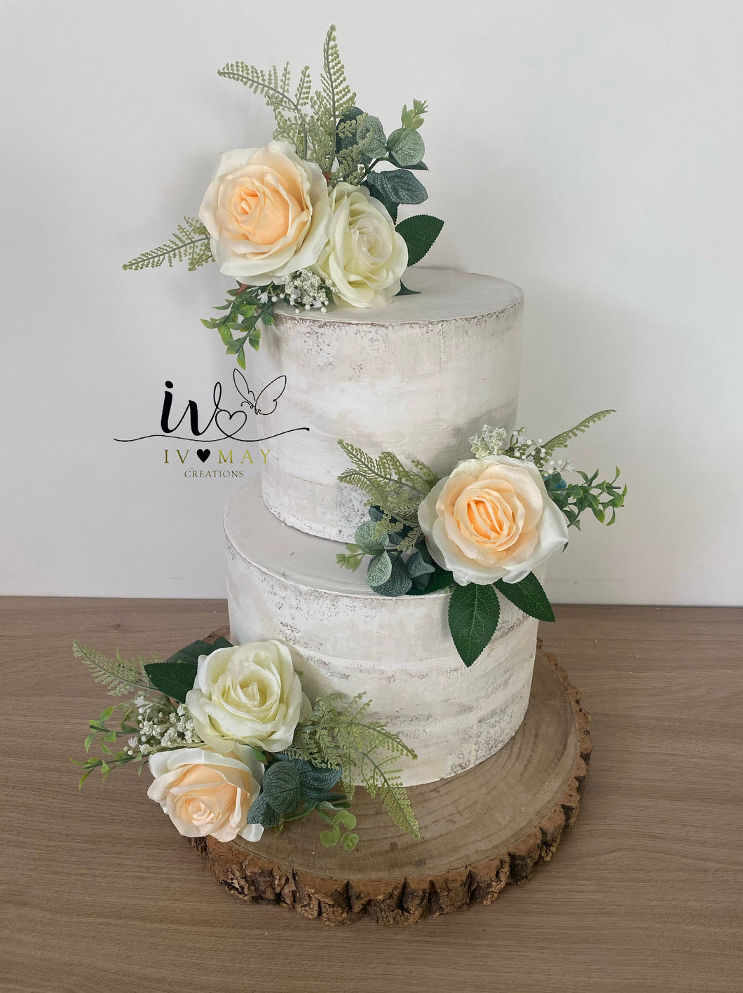 FULL SET cake decoration flower floral arrangement peach ivory silk roses topper