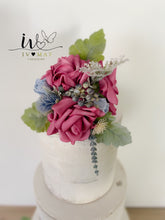 Load image into Gallery viewer, FULL SET Wedding Christening Cake Flower Arrangement Topper &amp; Decorations Roses - Dusty Blue - Thistles
