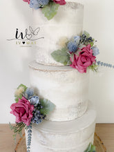 Load image into Gallery viewer, FULL SET Wedding Christening Cake Flower Arrangement Topper &amp; Decorations Roses - Dusty Blue - Thistles
