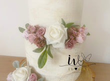 Load image into Gallery viewer, FULL SET Wedding Christening Cake Flower Arrangement Topper &amp; Decorations Roses - Dusty Pink - Blush Pink
