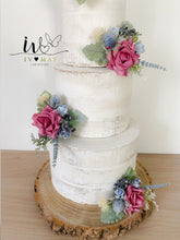 Load image into Gallery viewer, FULL SET Wedding Christening Cake Flower Arrangement Topper &amp; Decorations Roses - Dusty Blue - Thistles
