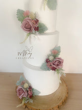Load image into Gallery viewer, FULL SET Wedding Christening Cake Flower Arrangement Topper &amp; Decorations Roses - Dusty pink - Thistles
