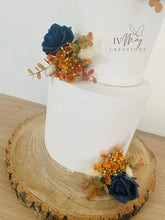 Load image into Gallery viewer, FULL SET cake decoration flower floral arrangement navy blue Burnt Orange roses topper
