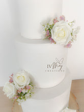 Load image into Gallery viewer, FULL SET Wedding Christening Cake Flower Arrangement Topper &amp; Decorations Roses - ivory blush pink

