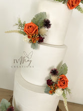 Load image into Gallery viewer, Burnt Orange Rose Cake Topper: Wedding Christening Flower Arrangement
