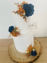 Load image into Gallery viewer, FULL SET cake decoration flower floral arrangement navy blue Burnt Orange roses topper
