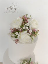 Load image into Gallery viewer, FULL SET Wedding Christening Cake Flower Arrangement Topper &amp; Decorations Roses - ivory blush pink
