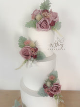 Load image into Gallery viewer, FULL SET Wedding Christening Cake Flower Arrangement Topper &amp; Decorations Roses - Dusty pink - Thistles
