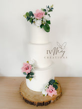 Load image into Gallery viewer, Dusty Pink Wedding christening cake flower arrangement topper mini eucalyptus roses more colours available
