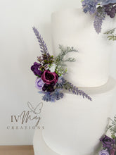 Load image into Gallery viewer, Boho Purple Cake Topper: Floral Foam Rose Arrangement
