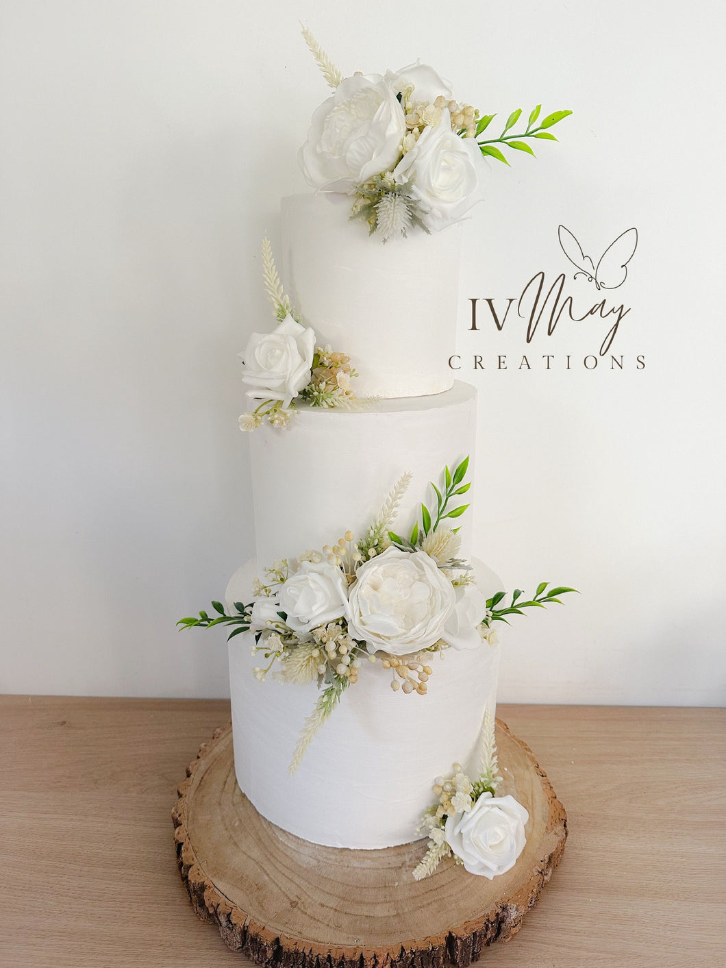 FULL SET Wedding Christening Cake Flower Arrangement Topper & Decorations Roses - White - Cream -  Berry Mix