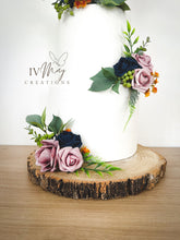 Load image into Gallery viewer, Dusty Pink Rose Cake Topper: Navy Berry &amp; Eucalyptus Foliage
