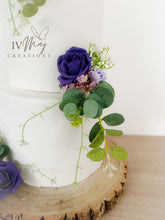 Load image into Gallery viewer, Purple &amp; lilac Wedding christening cake flower arrangement topper foam roses more colours available
