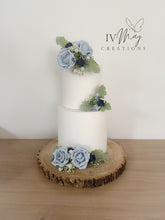 Load image into Gallery viewer, Dusty Blue Rose Cake Topper: Navy Gypsophila Floral Arrangement
