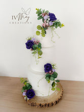 Load image into Gallery viewer, Purple &amp; lilac Wedding christening cake flower arrangement topper foam roses more colours available
