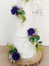 Load image into Gallery viewer, Purple &amp; lilac Wedding christening cake flower arrangement topper foam roses more colours available
