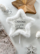Load image into Gallery viewer, Christmas tree Star Topper - white fur tree topper - Personalised - Christmas at the surname
