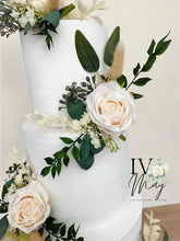 Load image into Gallery viewer, Wedding Cake Flower Arrangement: Cream, Blush, and Green Roses
