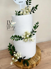 Load image into Gallery viewer, Wedding Cake Flower Arrangement: Cream Gypsophila &amp; Green Foliage
