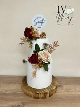 Load image into Gallery viewer, Burgundy Silk Rose Cake Flower Arrangement: Wedding Christening Topper
