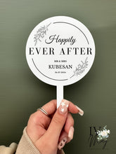 Load image into Gallery viewer, Personalised Printed wedding day Mr &amp; Mrs Cake topper - Happily Ever After - Couples Gift - Keepsake - Celebration
