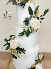 Load image into Gallery viewer, Wedding Cake Flower Arrangement: Cream, Blush, and Green Roses
