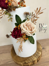 Load image into Gallery viewer, Burgundy Silk Rose Cake Flower Arrangement: Wedding Christening Topper
