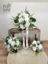 Load image into Gallery viewer, White Rose Wedding Bouquet: Ivory, Sage Green Bridal Flowers
