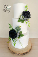 Load image into Gallery viewer, Black &amp; Grey Wedding christening cake flower arrangement topper foam roses more colours available
