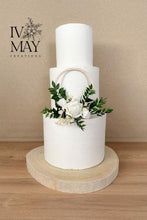 Load image into Gallery viewer, Cake Flowers - Wedding Cake Flowers - Cake Topper - dried foliage and roses - gypsophila - Christening / Birthday cake decoration hoop
