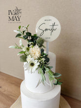 Load image into Gallery viewer, Personalized Wedding Cake Topper: Sage Green Thistle Floral Decoration
