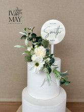 Load image into Gallery viewer, Personalized Wedding Cake Topper: Sage Green Thistle Floral Decoration

