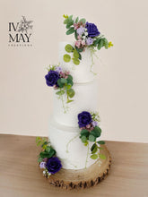 Load image into Gallery viewer, Purple &amp; lilac Wedding christening cake flower arrangement topper foam roses more colours available
