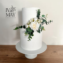 Load image into Gallery viewer, FULL SET cake flowers - Artificial Silk - Cream roses - gypsophila eucalyptus leaf  wedding decorations floral arrangement Cake garland
