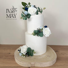 Load image into Gallery viewer, Dusty Blue Rose Cake Topper: Wedding Christening Flower Arrangement
