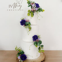 Load image into Gallery viewer, Purple &amp; lilac Wedding christening cake flower arrangement topper foam roses more colours available
