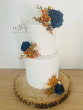 Load image into Gallery viewer, FULL SET cake decoration flower floral arrangement navy blue Burnt Orange roses topper
