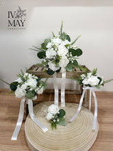 Load image into Gallery viewer, White Rose Wedding Bouquet: Ivory, Sage Green Bridal Flowers
