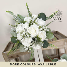 Load image into Gallery viewer, White Rose Wedding Bouquet: Ivory, Sage Green Bridal Flowers
