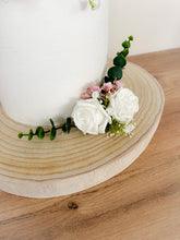 Load image into Gallery viewer, FULL SET White  and Mauve Purple gypsophila eucalyptus leaf cake topper wedding decorations floral arrangement - Custom Personalised Topper
