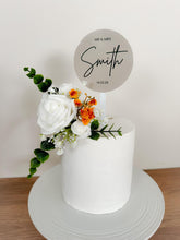Load image into Gallery viewer, FULL SET White and Burnt Orange gypsophila eucalyptus leaf cake topper wedding decorations floral arrangement - Custom Personalised Topper
