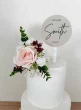 Load image into Gallery viewer, White Blush pink burgundy gypsophila eucalyptus leaf cake topper wedding decorations floral arrangement - Custom Personalised Topper
