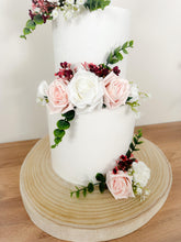 Load image into Gallery viewer, White Blush pink burgundy gypsophila eucalyptus leaf cake topper wedding decorations floral arrangement - Custom Personalised Topper
