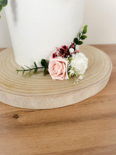 Load image into Gallery viewer, White Blush pink burgundy gypsophila eucalyptus leaf cake topper wedding decorations floral arrangement - Custom Personalised Topper
