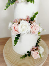Load image into Gallery viewer, Blush Pink Rose Wedding Cake Topper: Gypsophila &amp; Eucalyptus Floral Arrangement
