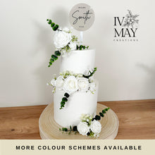 Load image into Gallery viewer, FULL SET White gypsophila eucalyptus leaf cake topper wedding decorations floral arrangement - Custom Personalised Topper
