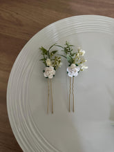 Load image into Gallery viewer, Wedding Hair accessories and Corsage - Hair Flowers - Green Cream / Ivory Hair Comb - Bobby Pin - Hair Grips - Prom
