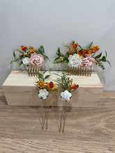 Load image into Gallery viewer, Wedding Hair accessories and Corsage - Hair Flowers - Green Cream / Ivory Blush pink Burnt Orange Hair Comb - Bobby Pin - Hair Grips - Prom
