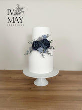 Load image into Gallery viewer, Dusty Blue Silk Rose Cake Topper: Wedding, Christening, Birthday

