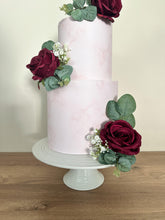 Load image into Gallery viewer, Burgundy Silk Rose Cake Topper: Wedding Christening Flower Arrangement
